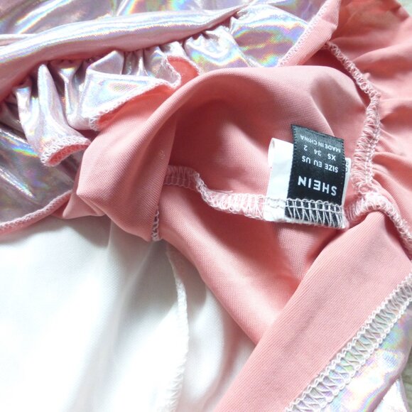 SHEIN pink shiny holographic ruffle mini skirt - Y2K style and festival ready! - Picture 7 of 10